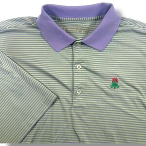Johnnie-O Golf Polo Mens Large Burning Tree Club Bethesda MD Green Purple Stripe